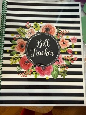 Bill Tracker Floral Stripe Notebook - Black & Pink
